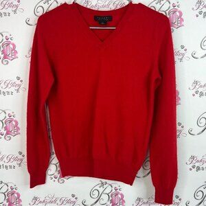 Tahari sweater cashmere pull over crewneck V-Neck Sweater in Vibrant Red